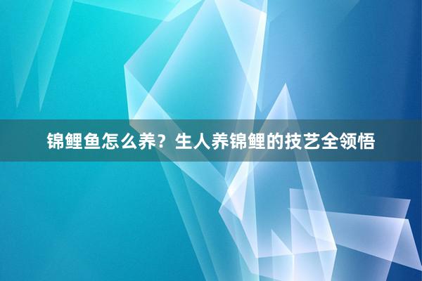 锦鲤鱼怎么养？生人养锦鲤的技艺全领悟