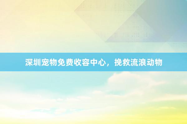 深圳宠物免费收容中心，挽救流浪动物